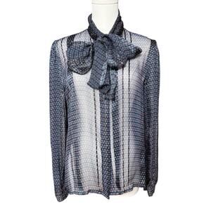 Vintage 70s The Silk Farm Paper Thin Sheer Metallic Silk Chiffon Blouse Size 10